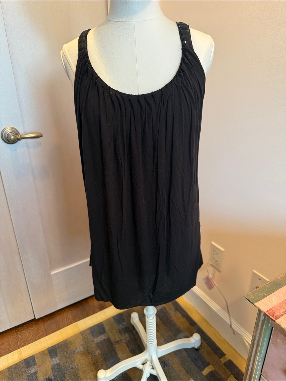 Black draped tunic with beaded straps
